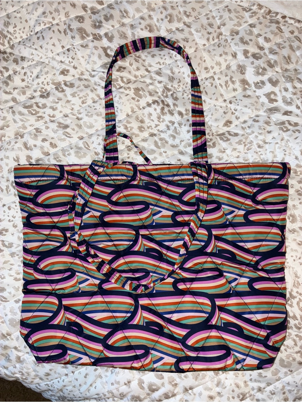 Vera Bradley Multicolor Striped Wave Quilted Tote - Purple Accent